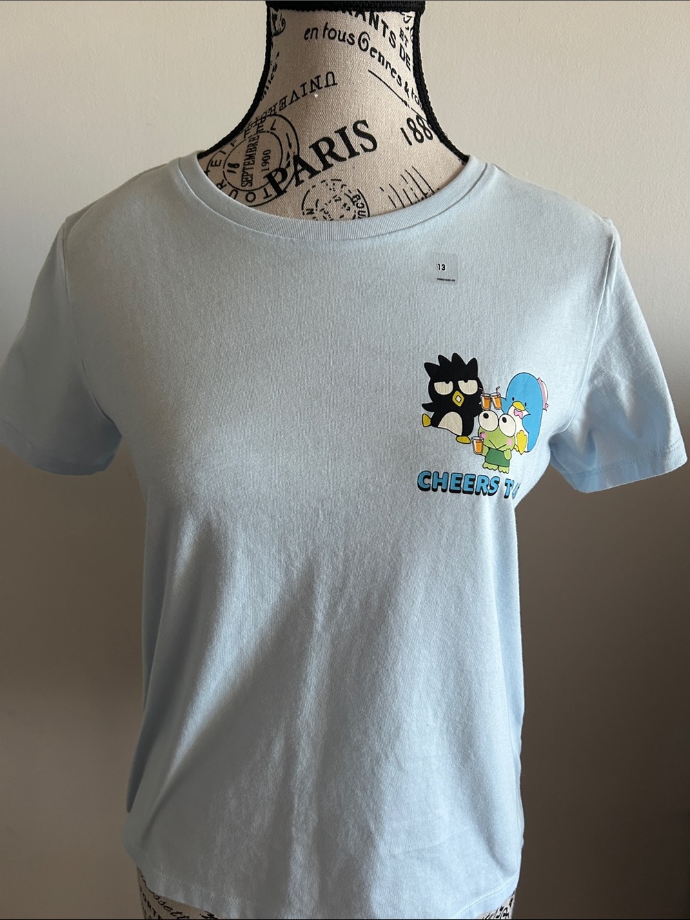 Uniqlo Light Blue Kids Short Sleeve Tee with Cartoon Characters